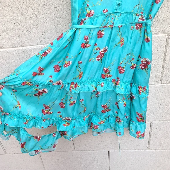 R13Deconstructed Babydoll Mini Dress in Light Blue Floral Size Medium